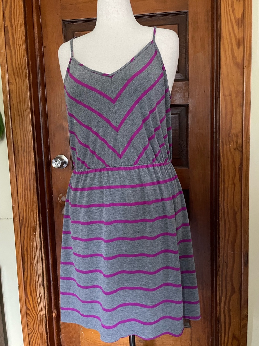 Mossimo Supply Co. Gray and Purple Striped Spaghetti Strap Dress
